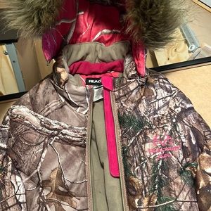 Real tree pink and cami heavy puffer jacket